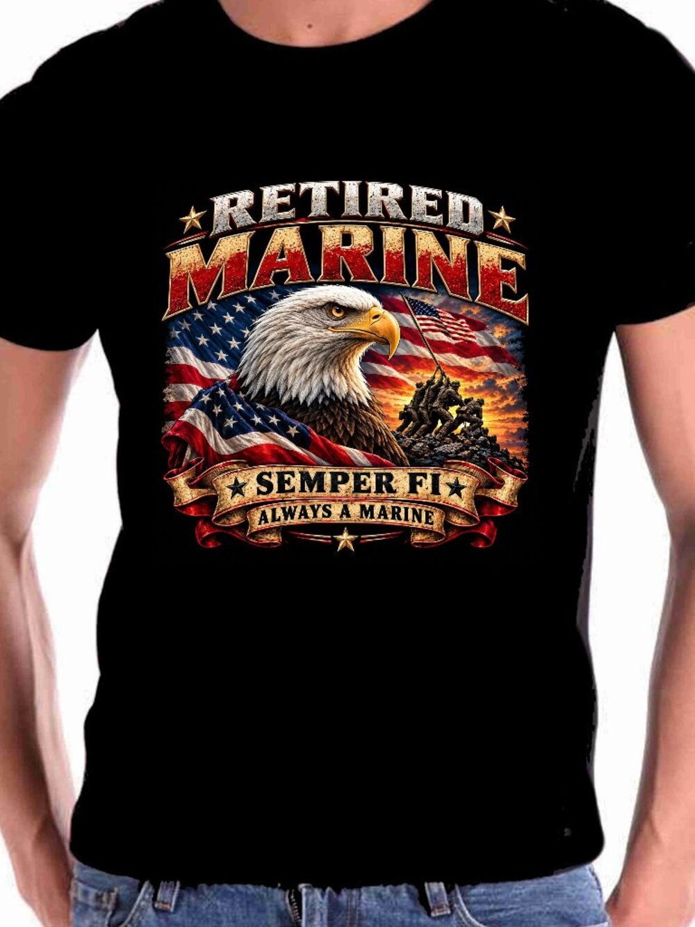 Motorcycle T shirt REtired Marine 100% all Cotton By Gildan